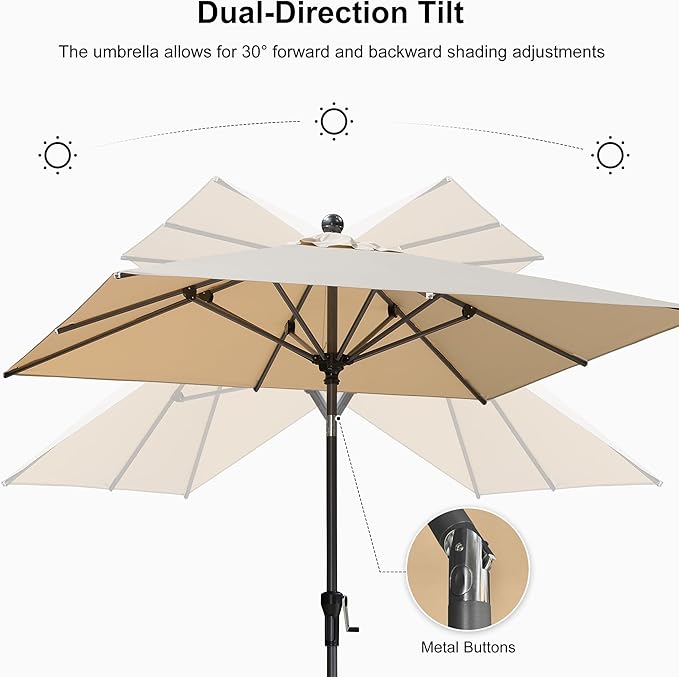PURPLE LEAF 6.5' x 6.5' Square Patio Umbrella Outdoor Table Umbrella Aluminum Frame Market Umbrella Sun Umbrella with 8 Sturdy Ribs & Tilt for Garden Deck Lawn & Pool Beige