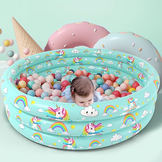 Jasonwell Inflatable Baby Kiddie Pool - Toddler Pool Kids Paddling Baby Swimming Pools Blow Up Ball Pit Infant Wading Pools for Backyard Piscina Inflable para Niños (59in Unicorn)