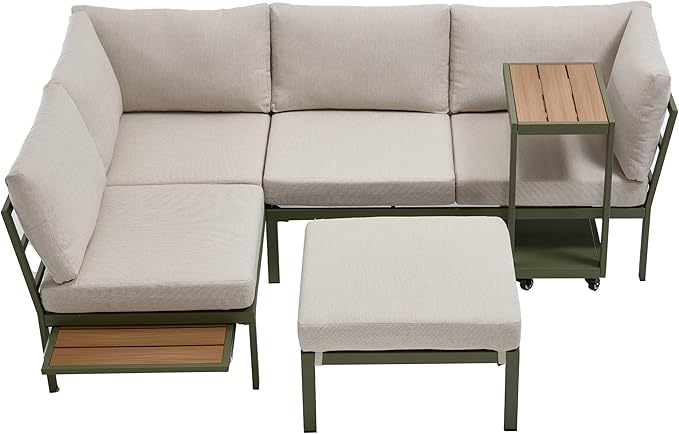 Patio Sectional Sofa Set, Outdoor Conversation Furniture Set, Outdoor Couch Sectional, Outside Sets, Patio Furniture Sets for Backyard, Garden, Lawn, Poolside, Beige
