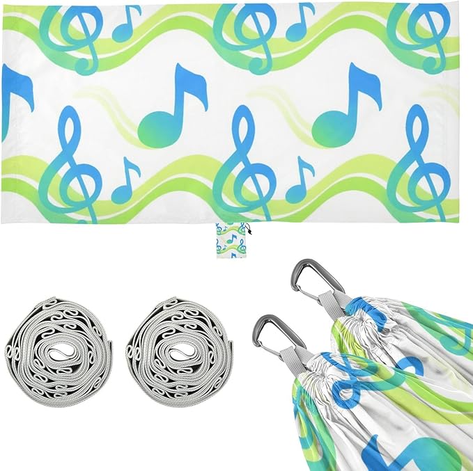 Blue Green Gradient Musical Note Colorful 330lb Capacity Hammocks with Tree Straps Indoor Hammock for Indoor Outdoor Patio hamaca para acampar