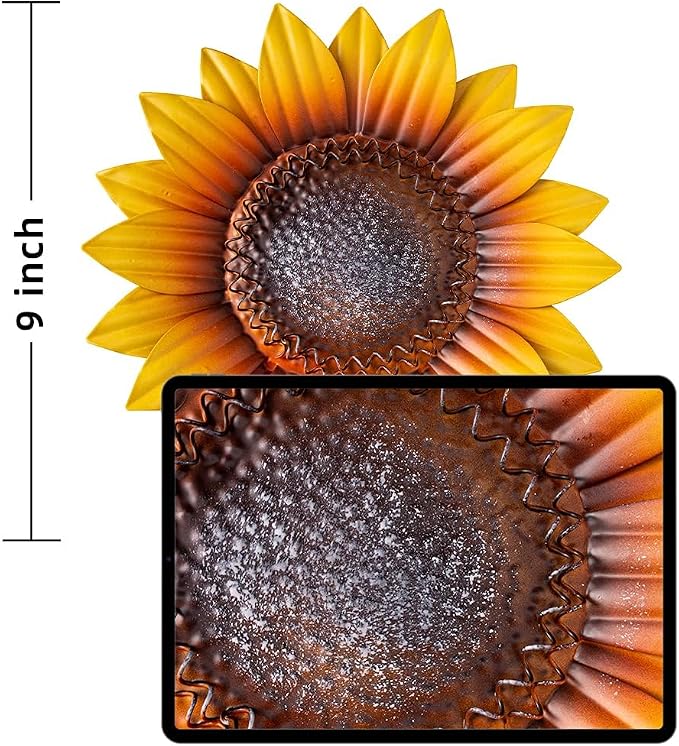 YEAHOME Sunflower Wall Decor - 9'' Metal Flower Wall Art Decorations 3 PACK Spring Yard Garden Sunflower Decor Hanging for Kitchen, Bathroom, Bedroom, Set of 3 Handmade Gift for Home, Indoor, Outdoor