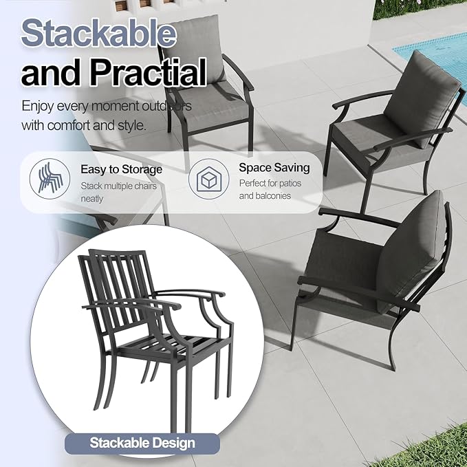 9 Piece Outdoor Dining Set for 8, Metal Patio Table and Chairs with Cushions, Patio Furniture Set with 2 Swivel Chairs, Rectangular Metal Dining Table with Umbrella Hole, Lawn Deck Yard-Grey