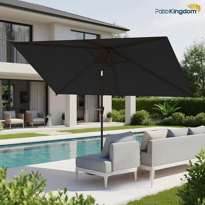 6.5'x10' Rectangular Patio Outdoor Umbrella,Large Coverage with Push-Button Tilt & UV Protection,Sturdy Ribs for Deck,Lawn,Pool,Backyard