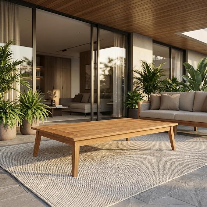 Brown Fontana Outdoor Coffee Table, Teak Wood, Midcentury Modern, Scandinavian, Contemporary, Lightweight 31.97 Lbs