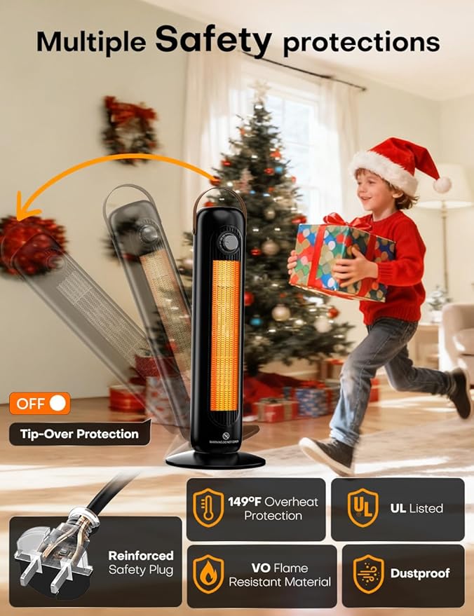 1500W PTC Ceramic Electric Heater w/4 Modes,350Sq.ft 1S Heating, 70°Oscillating Patio Heaters for Outdoor Use, Overheating & Tip-Over Protection, Tall Space Heaters for Indoor Use Large Room