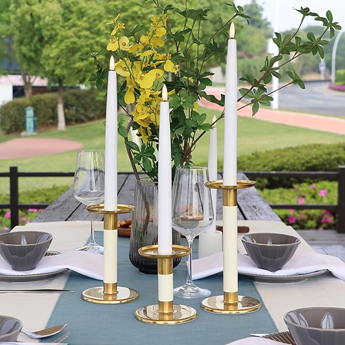 Rhytsing 11.4" Flameless Taper Candles with Timer Function, Battery Operated Dinner Tall Candlestick Rustic Wax, Warm White LED, 2 Remotes Included - Set of 6 (White)
