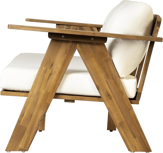 Christopher Knight Home Dina 4-Piece Patio Furniture Set, Acacia Wood Outdoor Conversation Set with Coffee Table, Outdoor 3-Seater Sofa and Club Chairs Set with Cushions for Backyard, Teak+Beige