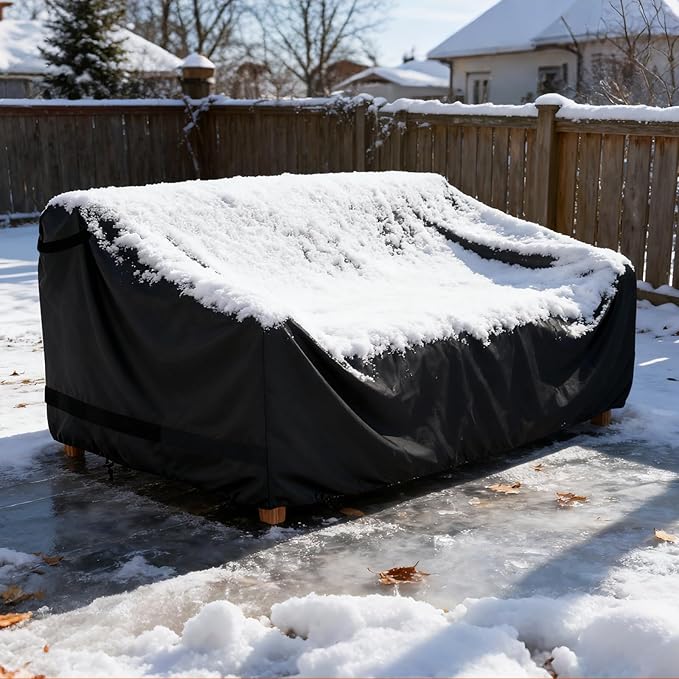 LBTING Patio Loveseat Cover, Outdoor Sofa 2-Seater Couch Covers 53W x 32D x 30H Inches, 420D Waterproof Windproof Dust-proof UV-Resistant Furniture Bench Cover - Black