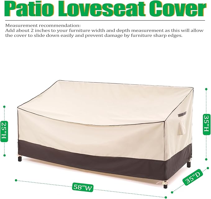 F&J Outdoors Waterproof Anti-UV Heavy Duty 2 Seater Bench Cover Patio Loveseat Cover, 58" W x 35" D x 35" H