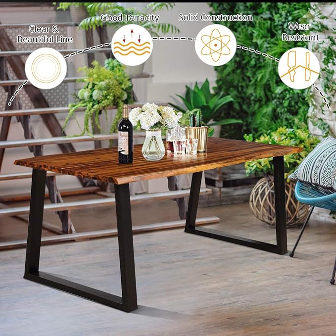 Giantex Rectangular Acacia Wood Dining Table Rustic Indoor & Outdoor Furniture (Rustic Brown&Black)