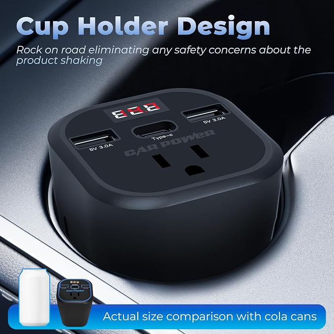 FAMIDGE 200W Car Power Inverter, car Outlet Adapter 12v to 110v, Car Outlet Adapter with Dual USB and Type-C, car Adapter for Plug Outlet, Laptop, CPAP, 2025 New Upgrated Overload Protection, Black