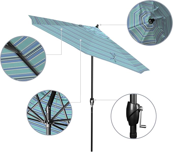 California Umbrella 7.5' Rd Aluminum Patio Umbrella, Crank Lift, Auto Tilt, Black Finish