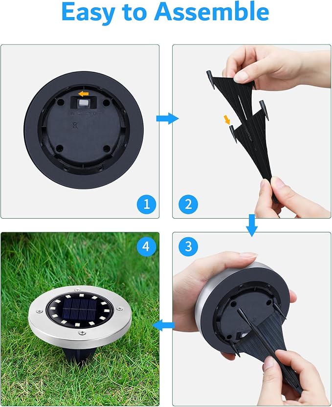Biling Solar Ground Lights Outdoor Bright Waterproof 12 Pack White | Flat 12 LEDs Solar Lights Outdoor Longevity, Easy To Assemble and Use, for Yard Walkway Garden Driveway