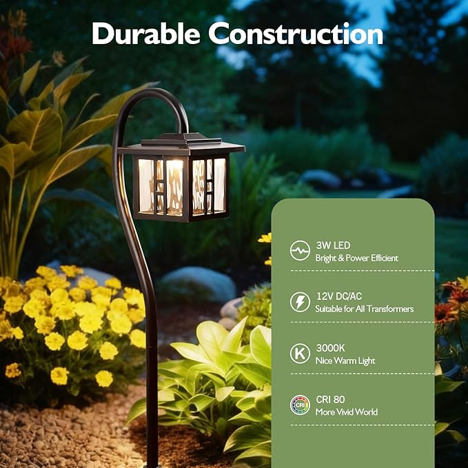 LITFIT Low Voltage Landscape Lighting 4-Pack, Aluminum 12V 3000K Electric Pathway Lights, Waterproof ORB Color Wired Path Lights with Connectors for Walkway Yard Garden, 50000H Integrated LED