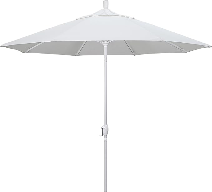 California Umbrella 9' Round Aluminum Market Umbrella, Crank Lift, Push Button Tilt, White Pole, Cilantro