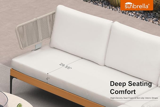 PURPLE LEAF Patio Furniture Set Outdoor Sectional Sofa with Fade-Resistant Cushions Wicker L-Shaped 4 Pieces Aluminum Conversation Sets with Ottoman for Balcony Yard Garden Poolside, White