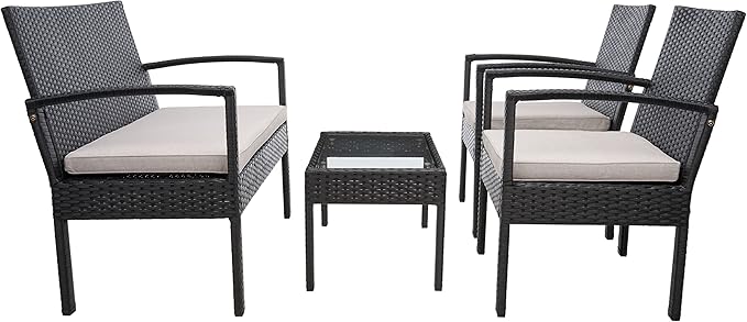 SAFAVIEH Outdoor Collection Bassey Black/Light Grey Cushion 4-Piece Conversation Patio Set