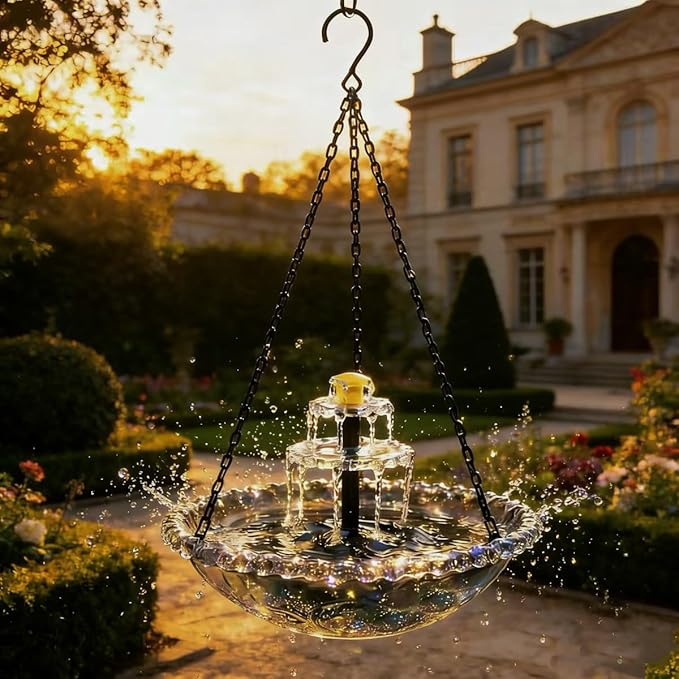 Solar Cascade Hanging Bird Bath Fountain, 2026 New Solar Powered Cascading Outdoor Water Fountainwith Solars Pump & Bowl, Decorative Garden Yard Patio Bird Bath Fountain Outside (Blue) (Gray)