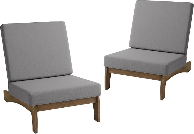 2 Piece Wood Patio Chairs Outdoor Bistro Chair, All Weather Outdoor Furniture Patio Sofa Backyard Seating Group Conversation Sets with Cushions - Gray