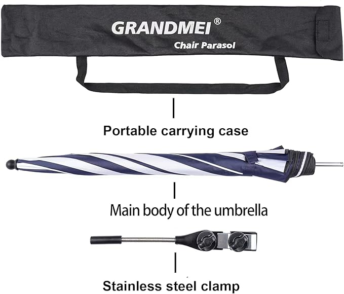 Chair Umbrella with Clamp,46 inches UPF 50+ Clip on Parasol for Patio,Beach Chairs,Strollers,Wheelchairs,Golf Carts