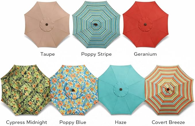 BrylaneHome Outdoor Tilt-And-Crank Umbrella With 8 Sturdy Steel Ribs Heavy Duty Fade-Resistant Tilting Shade Patio Garden Backyard Décor Pool Home