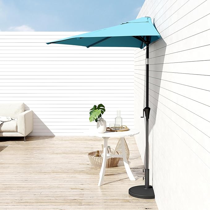 Helios&Hestia 9 ft Small Half Round Wall Outdoor Market Patio Umbrella with Tilt and Crank for Garden, Deck, Balcony