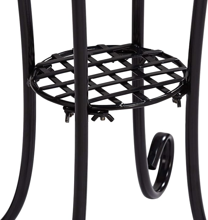 Teal Island Designs Blue Star Modern Black Metal Round Outdoor Accent Side Table 14" Wide with Lower Shelf Mosaic Tabletop Gracefully Curved Legs for Porch Patio Home House Balcony Spaces Deck