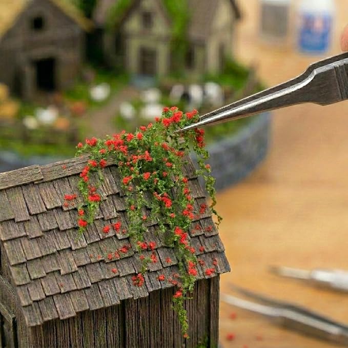 Realistic Miniature Vines - Hanging Moss Scenery for Diorama Supplies & Model Building - Mini Miniature Plants for Rainforest, Dollhouse, Fairy Gardens, Crafts DIY, Tabletop Wargaming (Red)