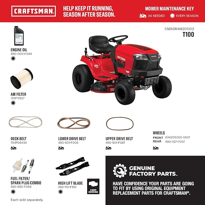 CRAFTSMAN 36" Gas Riding Lawn Mower with 11.5 HP* Briggs and Stratton Single-Cylinder Engine, Gas Lawn Tractor with 7-Speed Transmission, Red/Black (13AC77XYA93)
