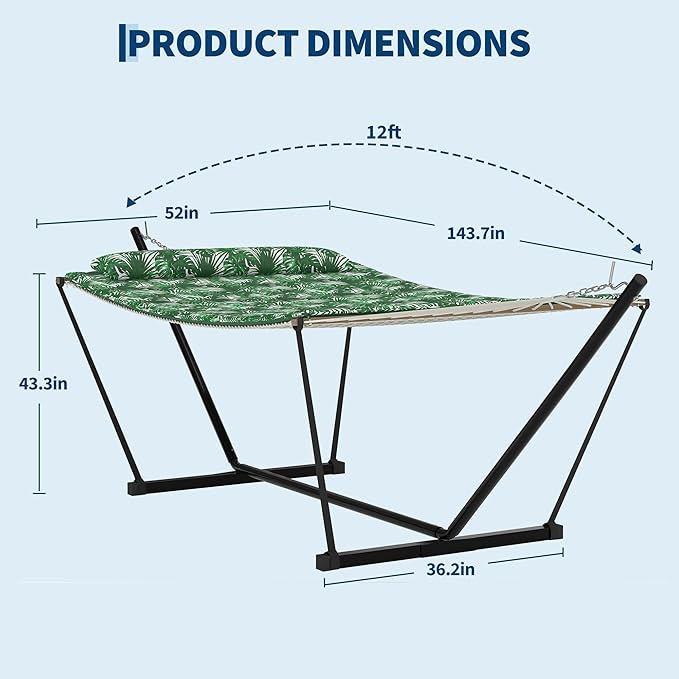 Double Hammock with Stand Curved-Bar Hammock, 450LBS Capacity, 2 Person Large Hammock, Indoor and Outdoor Hammock, Perfect for Backyard Patio Beach