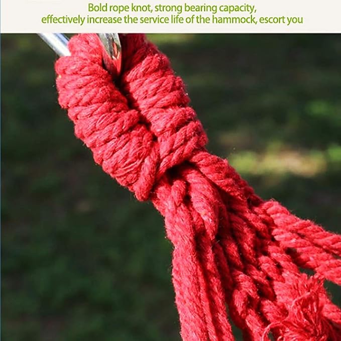 CJ Ultra Double Brazilian Hammock - XL Wide Two Person Soft Woven Cotton Fabric - Long Hamaca Swing Bed for Backyard Patio or Porch - Outdoor or Indoor - Includes 2 Hanging Tree Ropes (Red Striped)
