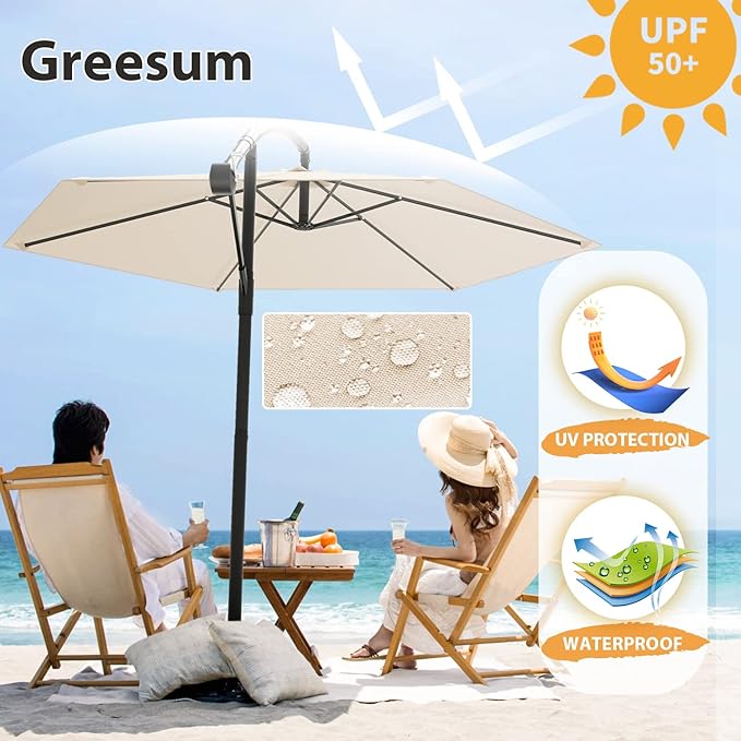 Greesum 9FT Patio Umbrella, Outdoor Table Umbrella with Push Button Tilt, Crank and 8 Sturdy Ribs for Garden, Lawn, Backyard & Pool