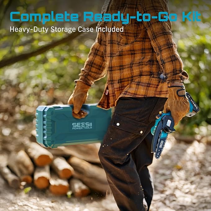 SEESII Mini Chainsaw 6 inch,Cordless Chainsaw w/ 2x2000mAh Batteries,Oiler System & Replacement Chain,Handheld Electric Chain Saw w/Safety Lock,Battery Powered Chainsaw for Wood Tree Cutting, M6 Plus