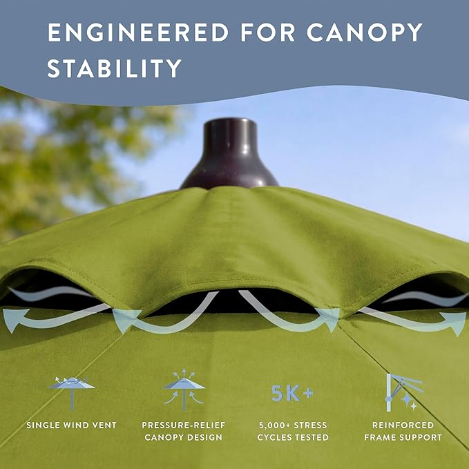 California Umbrella 8-Year Protection 9 Ft Outdoor Patio Umbrella, Solstice Fade-Resistant Fabric, Auto-Tilt, Heavy Duty Aluminum Frame, 8 Reinforced Ribs for Pool or Deck, Bronze Pole, Kiwi
