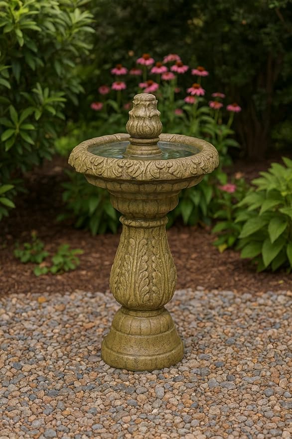 Solid Rock Stoneworks Acanthus Fountain – Heavy 137 lb Concrete Outdoor Water Fountain with Pump & Hose Kit Included – Hand-Cast Garden Décor