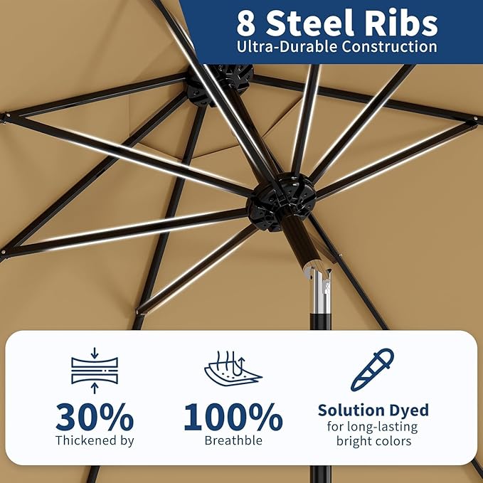 IDEALHOUSE 9Ft Outdoor Patio Umbrella, 8 Sturdy Ribs Table Umbrella With Crank Lift & Push Button Tilt, Market Umbrella UV Protection Waterproof for Garden, Deck, Backyard, Pool