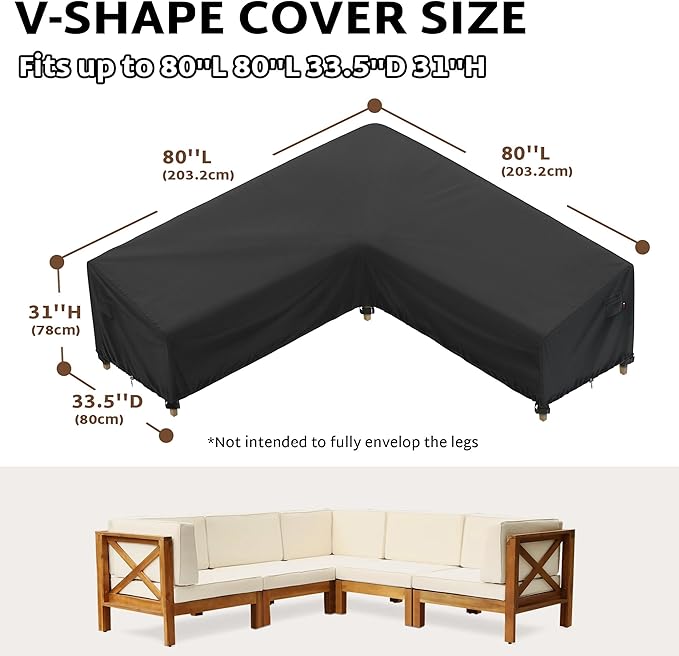 iBirdie Outdoor Sectional Cover fit 80 x 80 inch, 79 x 79, 78 x 78, 77 x 76 L-Shaped Patio Sofa Waterproof Weatherproof 600D Heavy Duty Garden Furniture Cover for Outside L Shape Couch