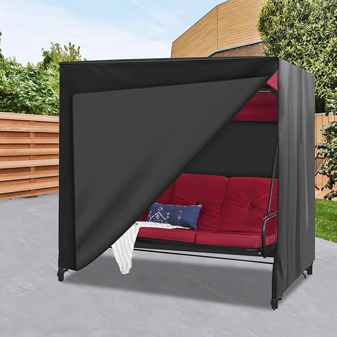 Outdoor Swing Cover Triple Seater Hammock Cover for Porch Swing Canopy Glider Chair and Other Patio Furniture Covers All Weather Protection (Black, 87L x 49W x 67H)