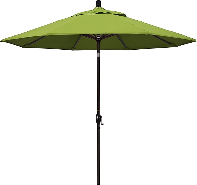 California Umbrella 9' Round Aluminum Market Umbrella, Crank Lift, Push Button Tilt, Bronze Pole