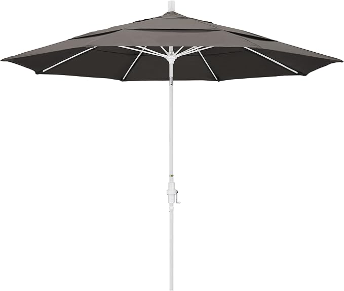 California Umbrella 11' Rd. Fiberglass Rib Patio Umbrella, Crank Lift, Collar Tilt, White Pole, Taupe