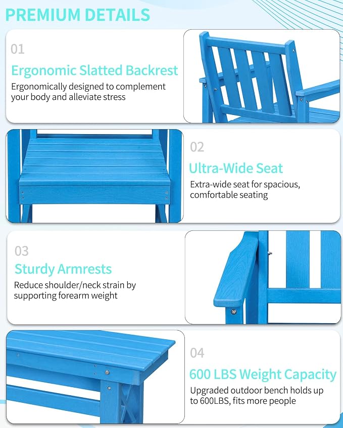 Outdoor HDPE Dining Table Set, 6-Piece Outdoor Patio Dining Sets with Umbrella Hole Table and 1 Bench and 4 Chairs for Backyard, Deck, Garden and Poolside, Blue