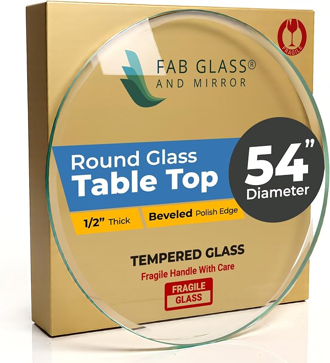 54" Inch Round Glass Table Top 1/2" Thick Tempered Beveled Edge by Fab Glass and Mirror