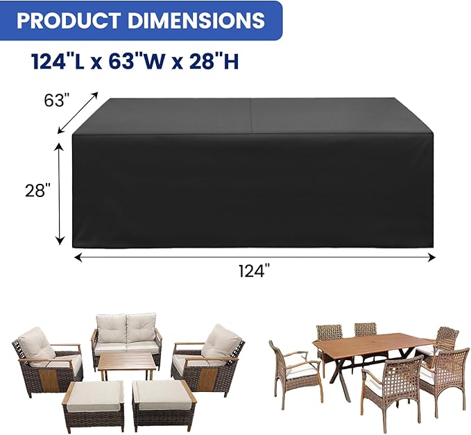 Patio Furniture Covers, Outdoor Furniture Cover, Outside Table and Chair Covers,Heavy Duty 420D Oxford,Tear-Resistant with Adjustable Securing Straps for Outdoor Sectional Set,108" L × 82" W × 28" H