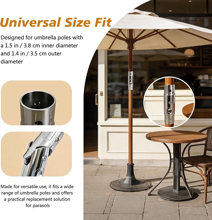 Patio Umbrella Replacement Parts, 1.5 Inch Outdoor Umbrella Pole Replacement with Push-Button Tilt Adjustment, Metal Parasol Mounting Bracket Accessory for Patio, Garden, Deck