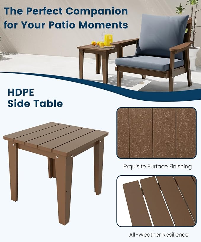 FOOWIN 7-Piece Patio Furniture Set, HDPE All-Weather Outdoor Conversation Set with Thick Cushions, Sectional Patio Sofa Furniture for Deck, Porch, Lawn, Garden, Brown Frame & Grey Cushion