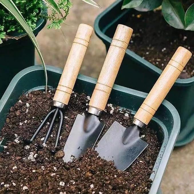 3 Pcs Mini Garden Hand Shovel and Rake Small Gardening Trowel Spade Bonsai Soil Rake Planting Soil Shovel Indoor Plant Potting Shovel Portable Garden Hand Tool