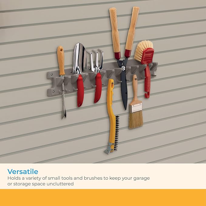 Suncast 2' Wall Mount Tool Organizer for Hanging Lawn and Garden Tools, 30 lb. Weight Capacity, Gray (Pack of 3)