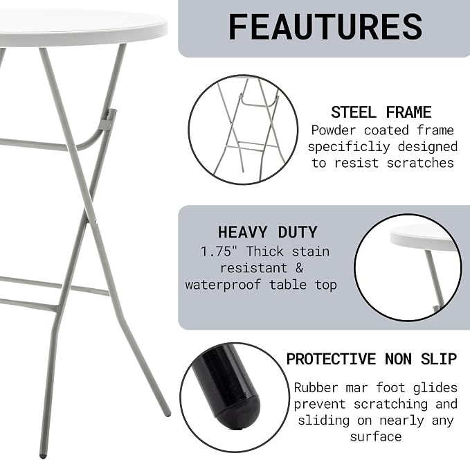 BTEXPERT White 2.63 Foot 32in Round Plastic Bar Height Folding Cocktail Table 330lb Weight Capacity Commercial Portable Banquet Dining Wedding Party Standing Event Indoor Outdoor Thick Top Set of 10