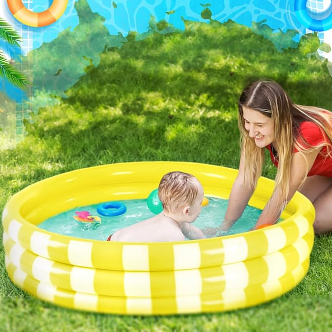 VioraWhite 4 Pack Inflatable Kiddie Pool for Toddlers 48''x 10'' Yellow Blow up Kids Swimming Pool Small 3 Rings Round Baby Pools for Indoor Outdoor Water Game Play Center