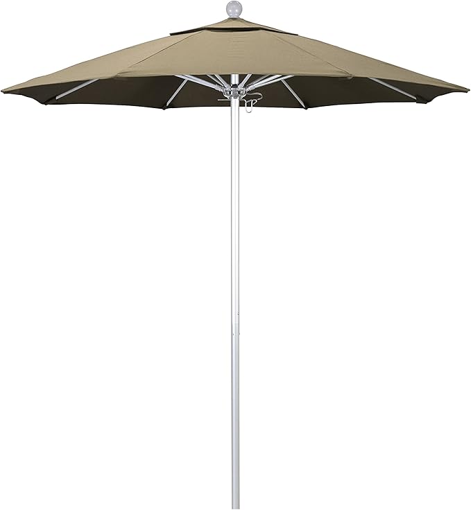 California Umbrella 7.5' Rd. Venture Series Contract Grade Patio Umbrella, Push Open Pin Stop, Silver Finish, Sunbrella Spectrum Cilantro